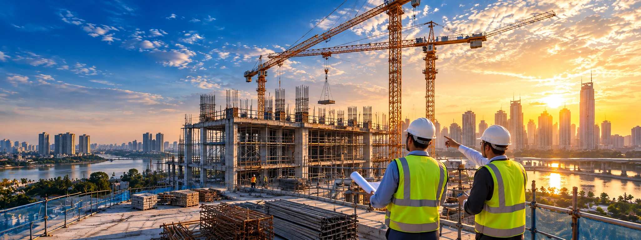 Công trường xây dựng với kỹ sư giám sát — Xi măng Nam Sơn