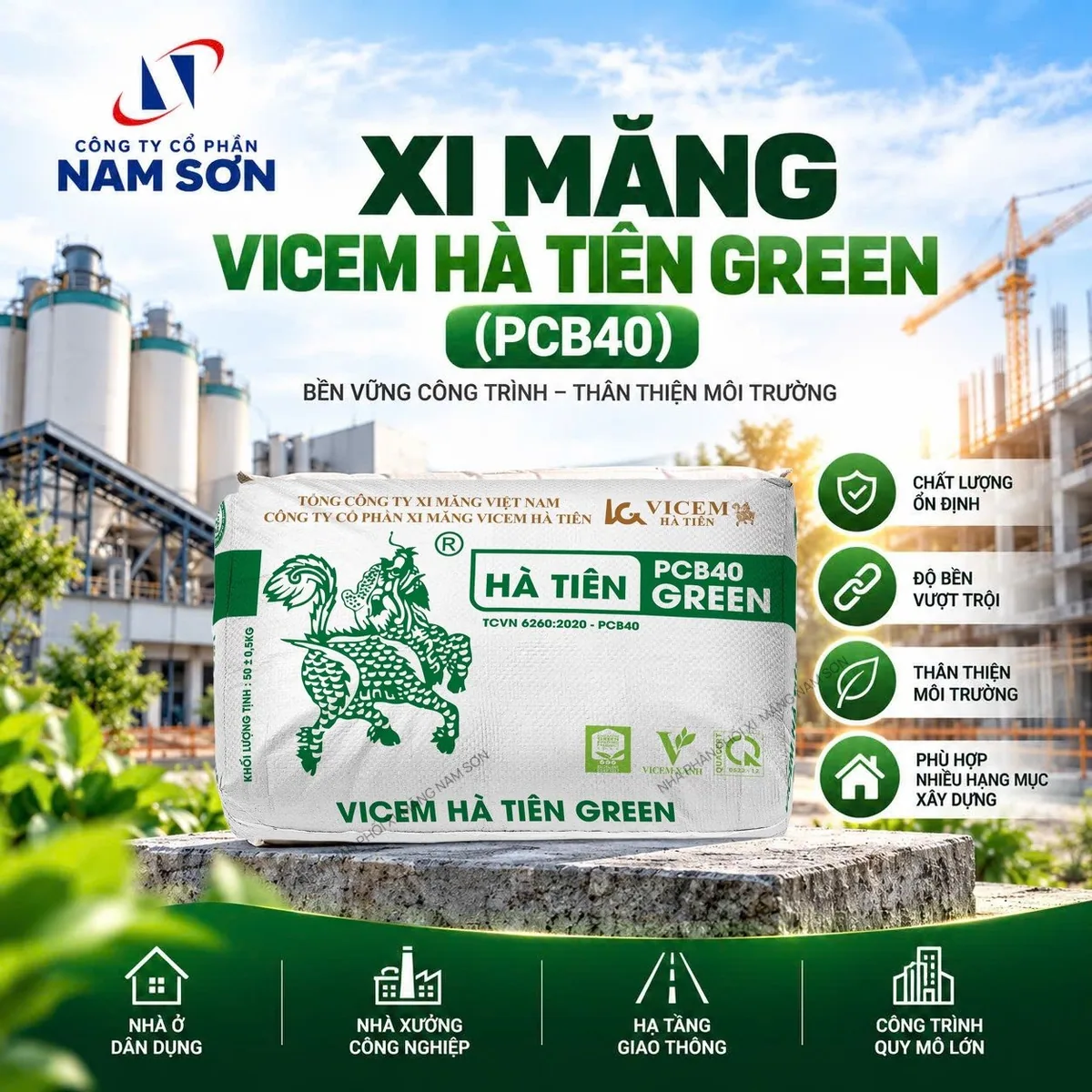 Xi măng Vicem Hà Tiên Green PCB40